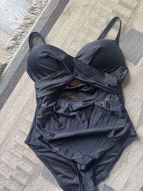 Black One-Piece Swimsuit with Twist Front